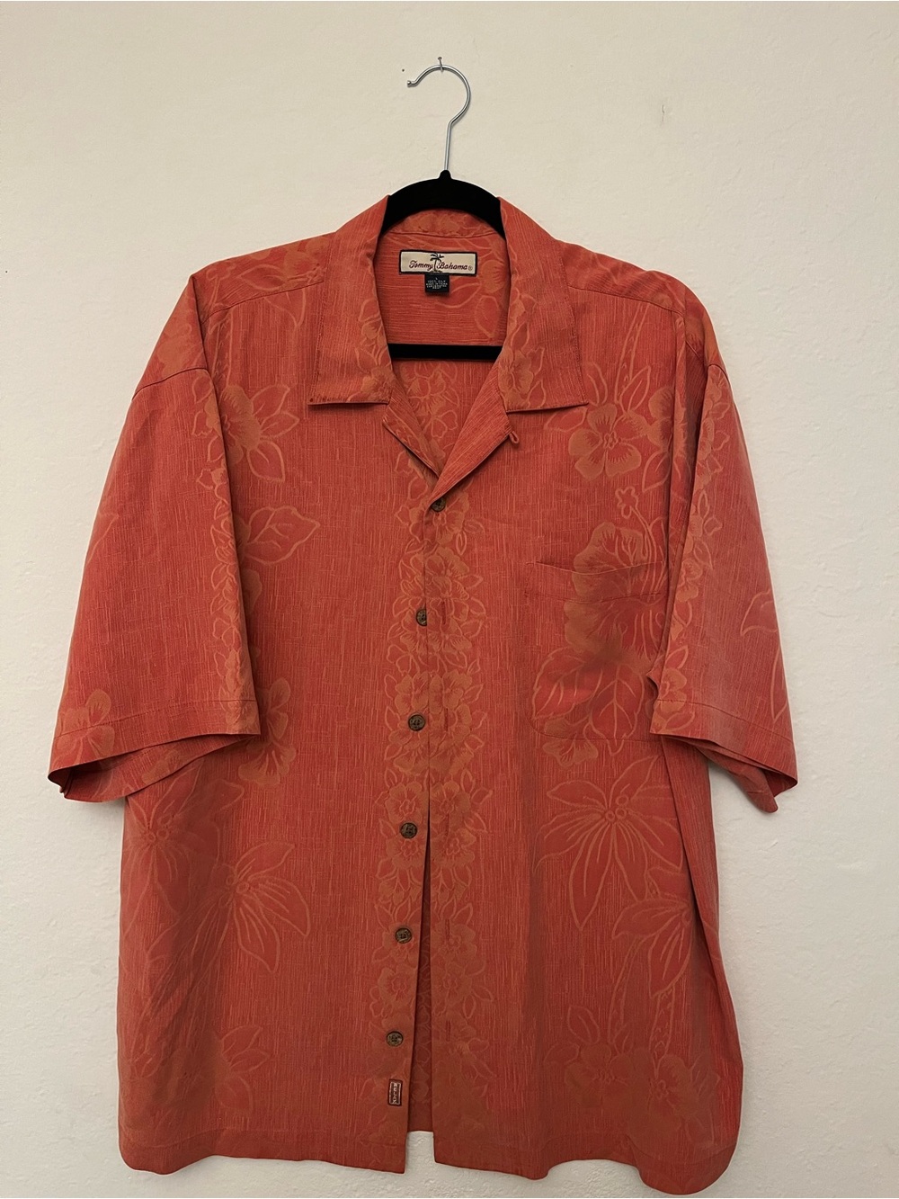 Tommy Bahama Coral-Orange Silk Floral Camp Shirt